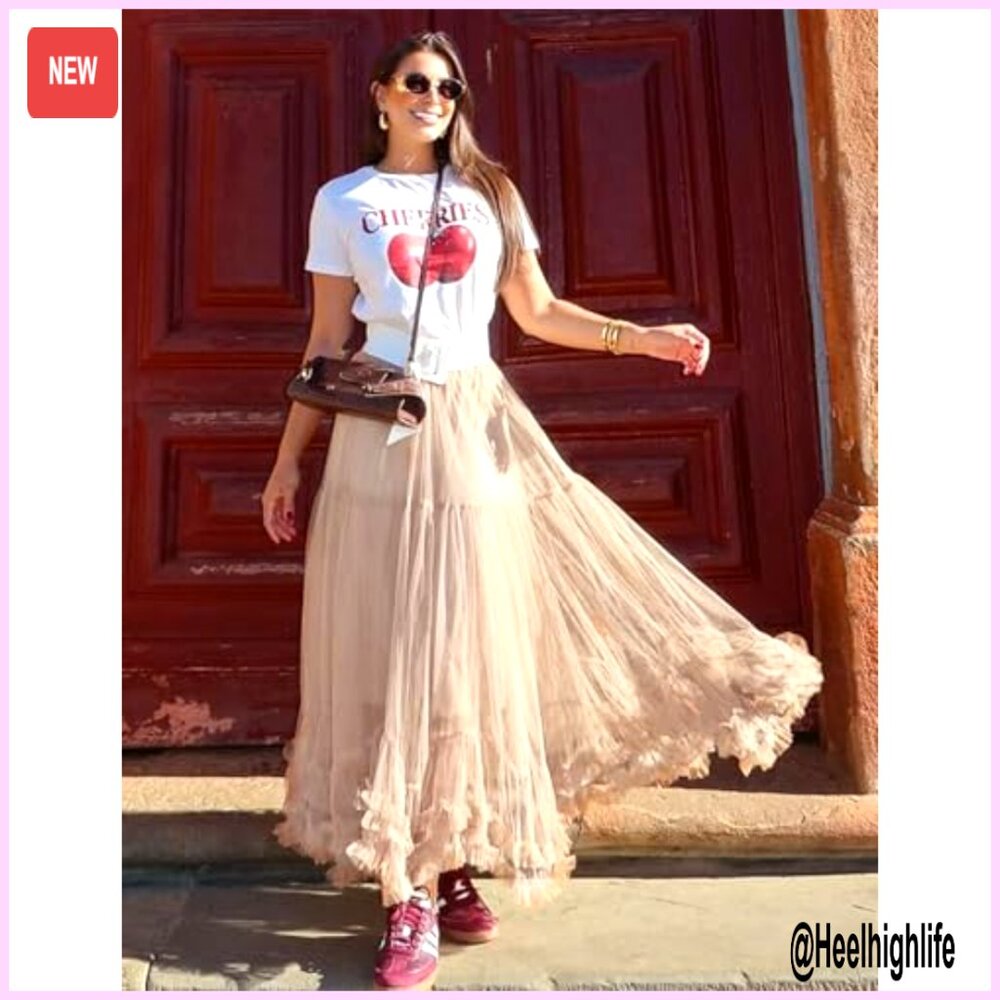 Women's Maxi Tulle Skirt in Blush - Picture 2 of 6